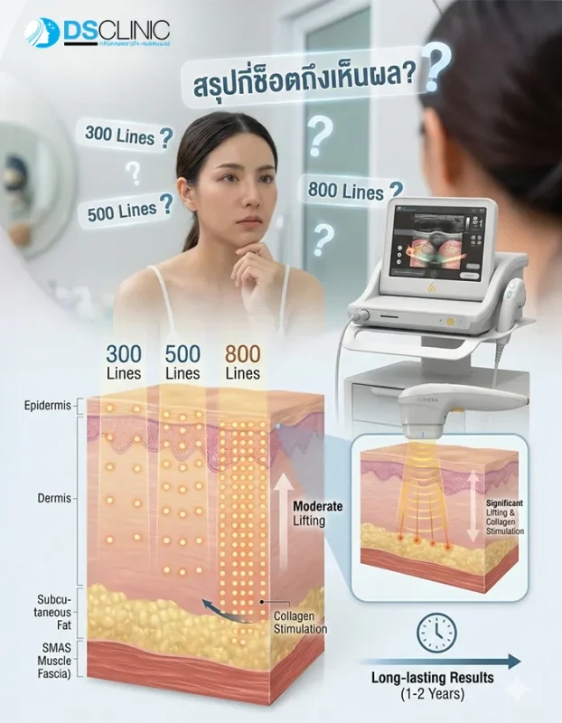 สรุปจำนวน Line Ultherapy มาตรฐาน 300 ถึง 800 Lines