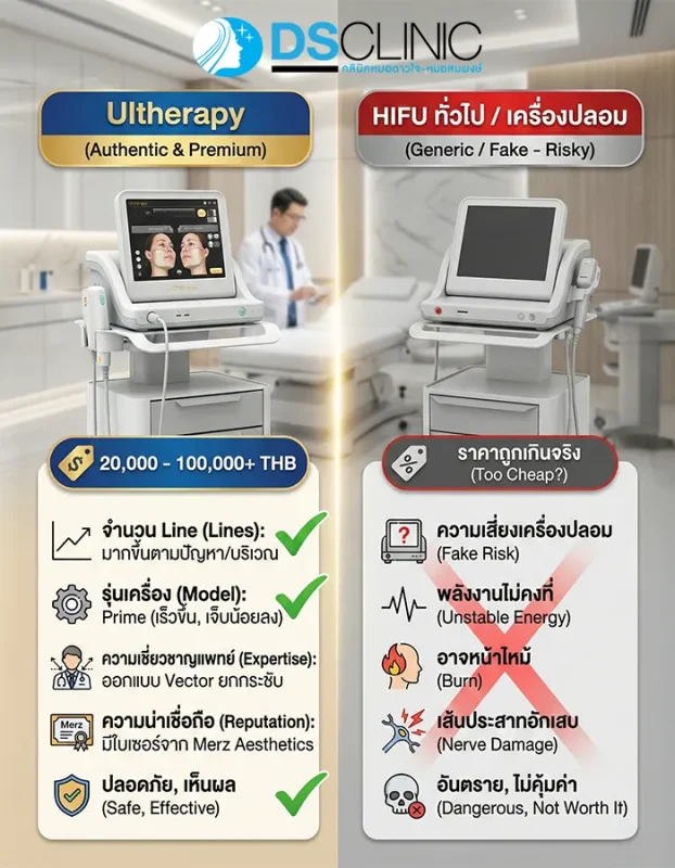 ตารางเปรียบเทียบจุดเด่นของ Ultherapy