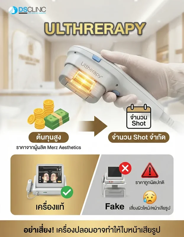อินโฟกราฟิกอธิบายต้นทุนหัวยิง Ultherapy แท้จาก Merz Aesthetics