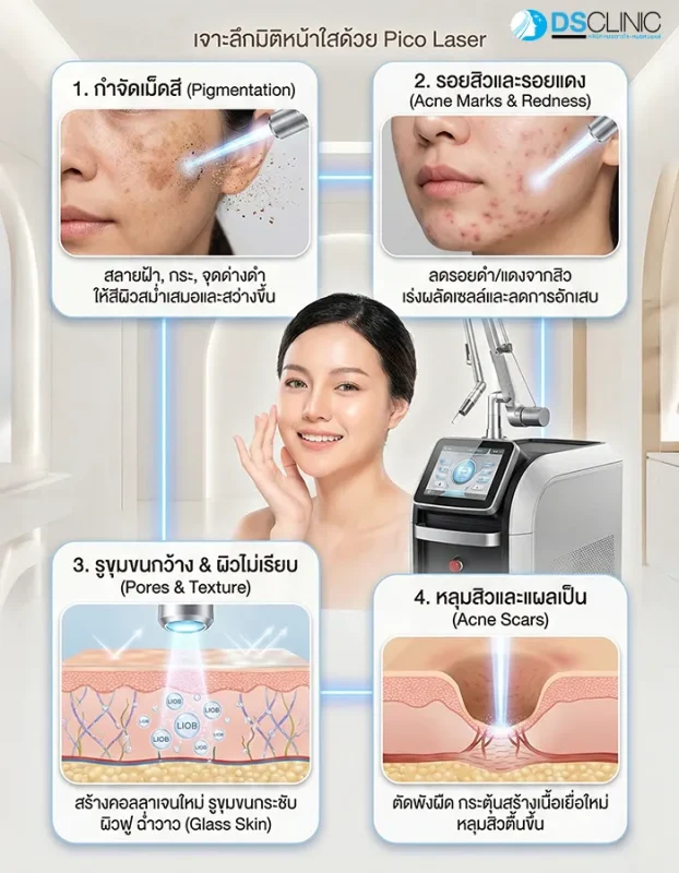 4 มิติของการรักษาด้วย Pico Laser: กำจัดเม็ดสี ลดรอยสิว กระชับรูขุมขน และรักษาหลุมสิว