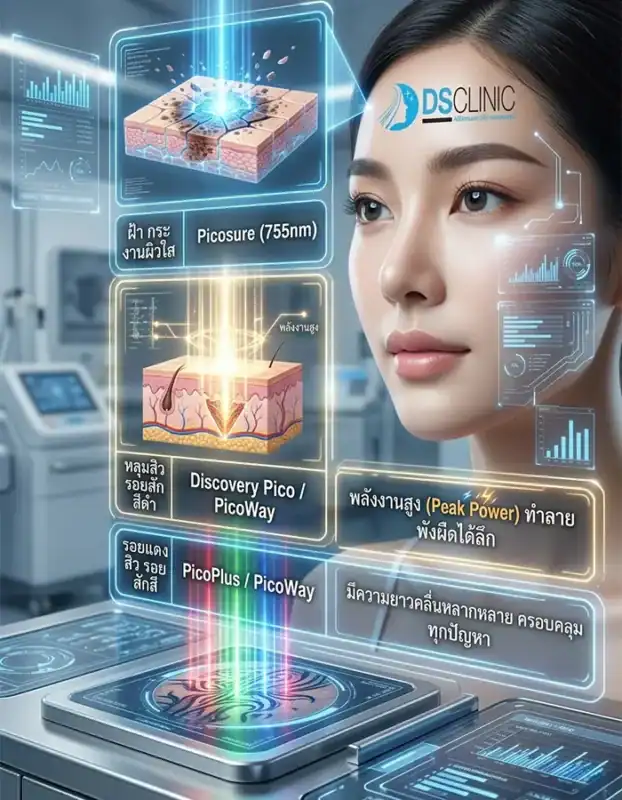 ตารางเปรียบเทียบเครื่อง Pico Laser แต่ละรุ่น Picosure สำหรับงานผิวใส Discovery Pico และ PicoWay สำหรับหลุมสิวและรอยสัก