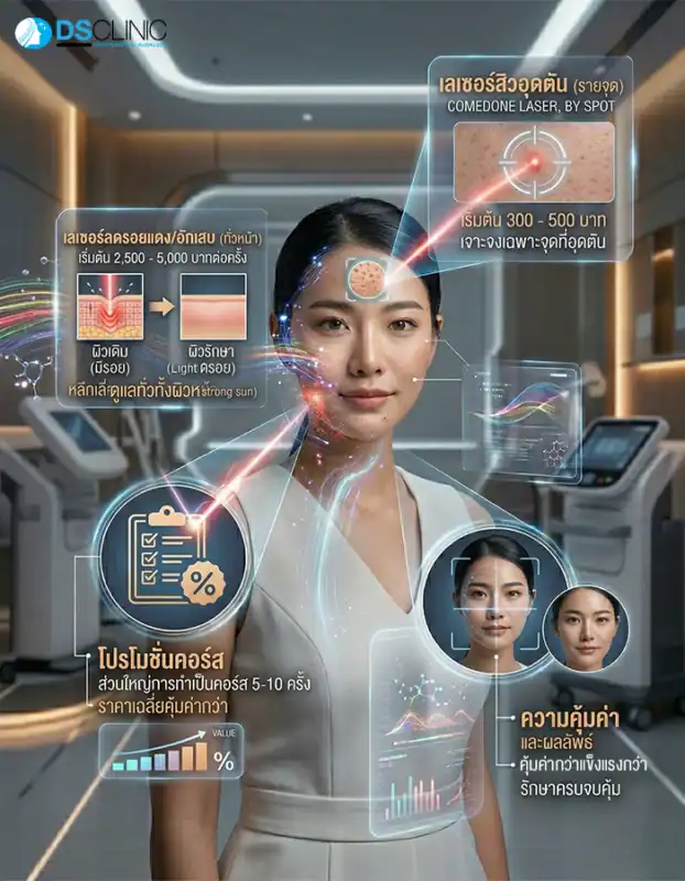 เลเซอร์รักษาสิวราคาเท่าไหร่? เปรียบเทียบราคาแต่ละประเภทและแพ็กเกจรักษาสิวสุดคุ้มที่ DS Clinic