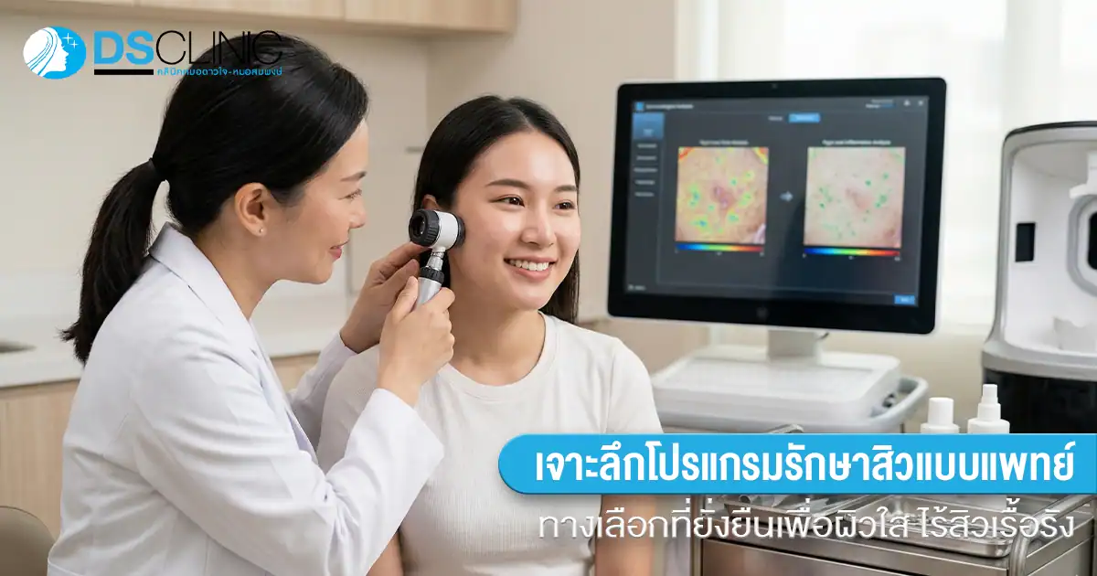 โปรแกรมรักษาสิวโดยแพทย์ดีอย่างไร? เจาะลึกขั้นตอนการดูแลสิวแบบครบวงจรที่เห็นผลจริงและปลอดภัยที่ DS Clinic