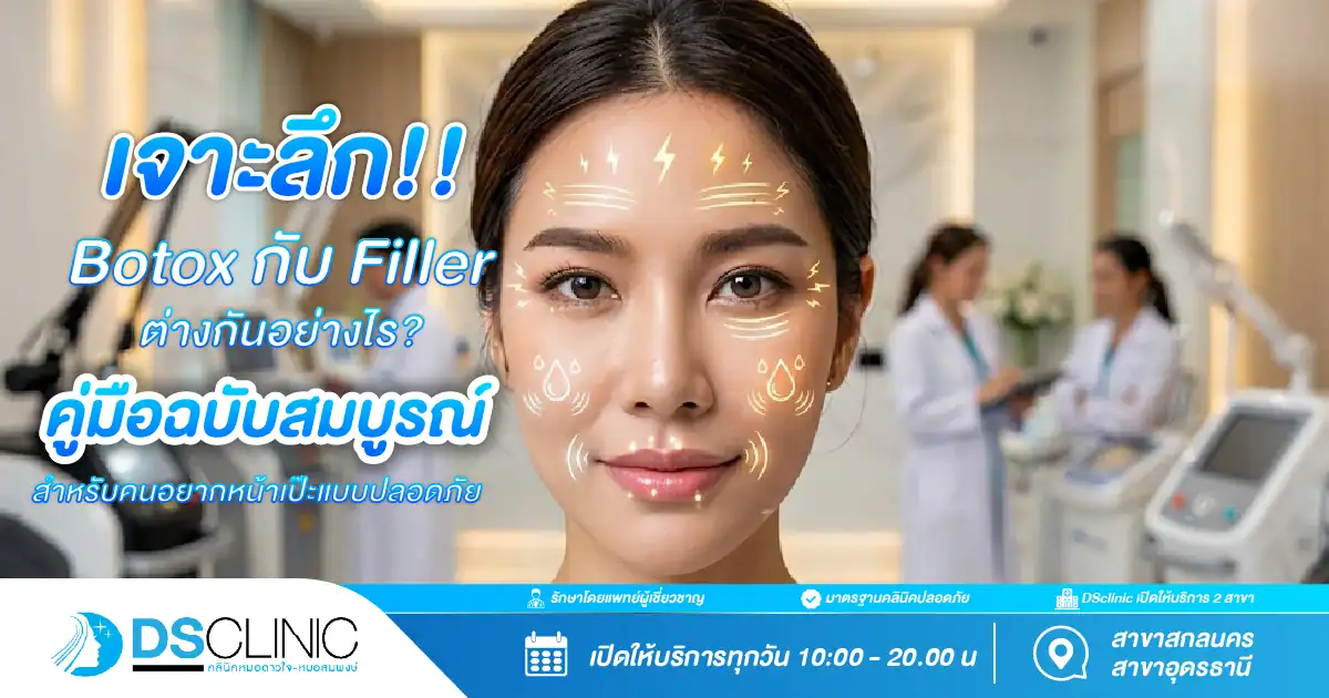 ภาพหน้าปกคู่มือฉบับสมบูรณ์ เจาะลึก Botox กับ Filler ต่างกันอย่างไร สำหรับคนอยากหน้าเป๊ะแบบปลอดภัย โดย DS Clinic